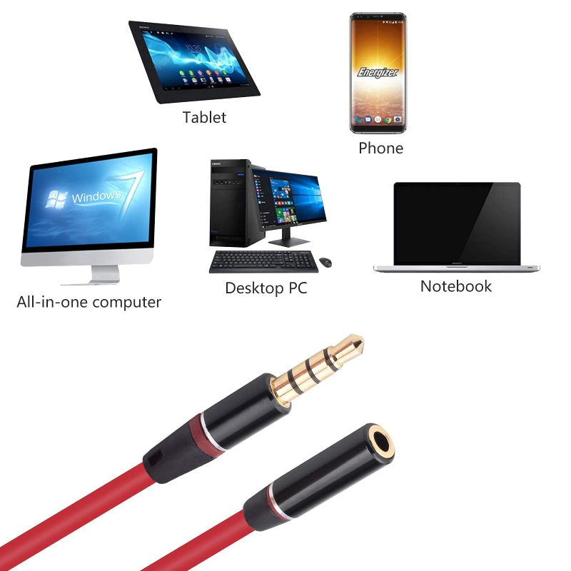 Koffmon 3.5mm Audio Extension Cable Male to Female Compatible with Beats Solo3, Solo2, Studio1 Headphones â€“ AUX Headphone Extension Cord for Phones, Tablets, Laptops, MP3 Players, Speakers (Red) - Image 3